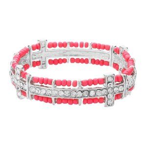 Stone Paved Cross Beaded Stretch Women Bracelet Custom Jewelry